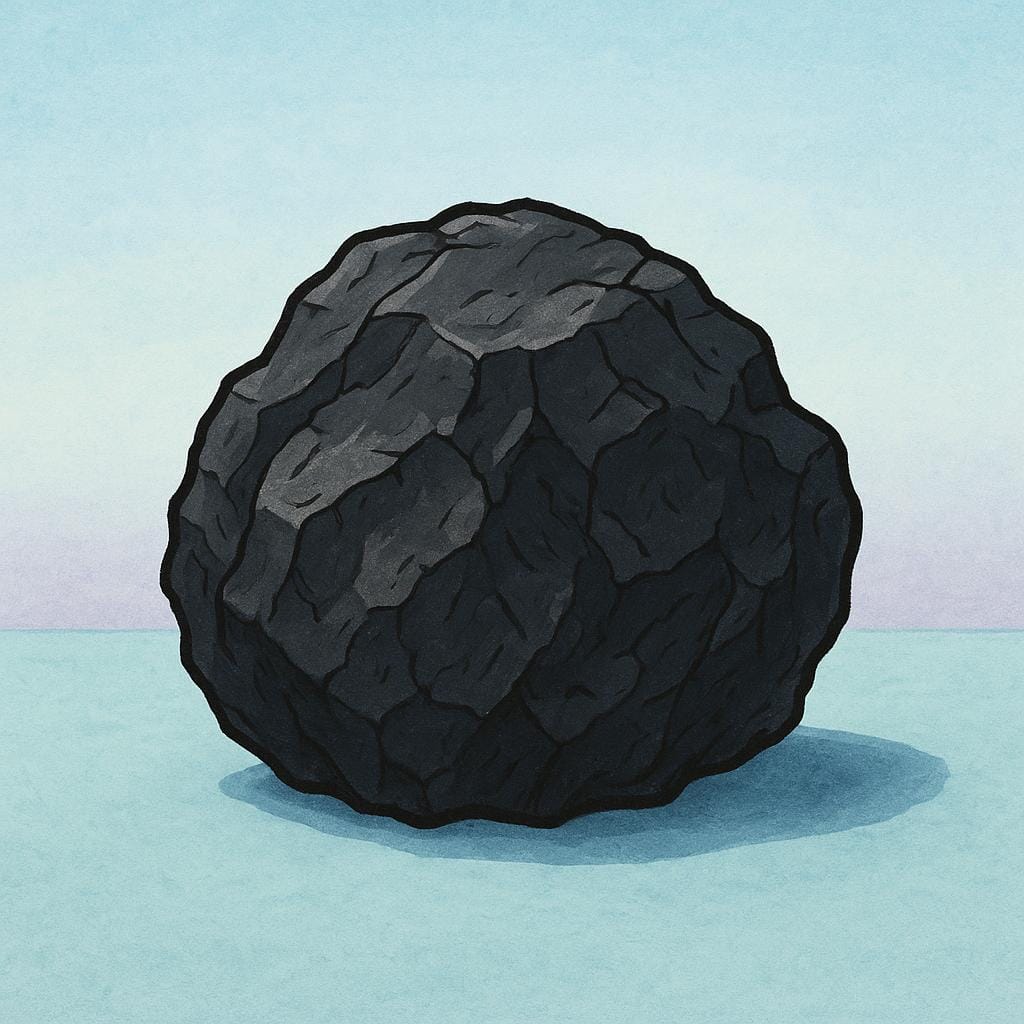 A solitary, large, dusty black lump of coal resting prominently on a surface, symbolizing a punishment or negative gift.