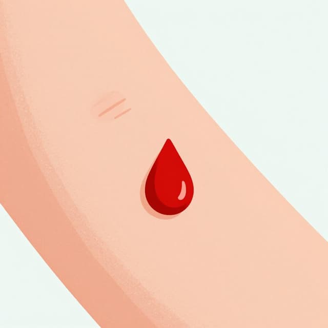 A small, simple scratch on a person's forearm with a single, bright red drop of blood forming.