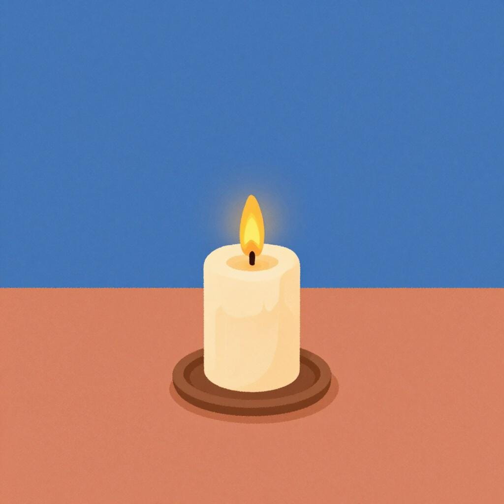 A candle flame becoming very small and dim.