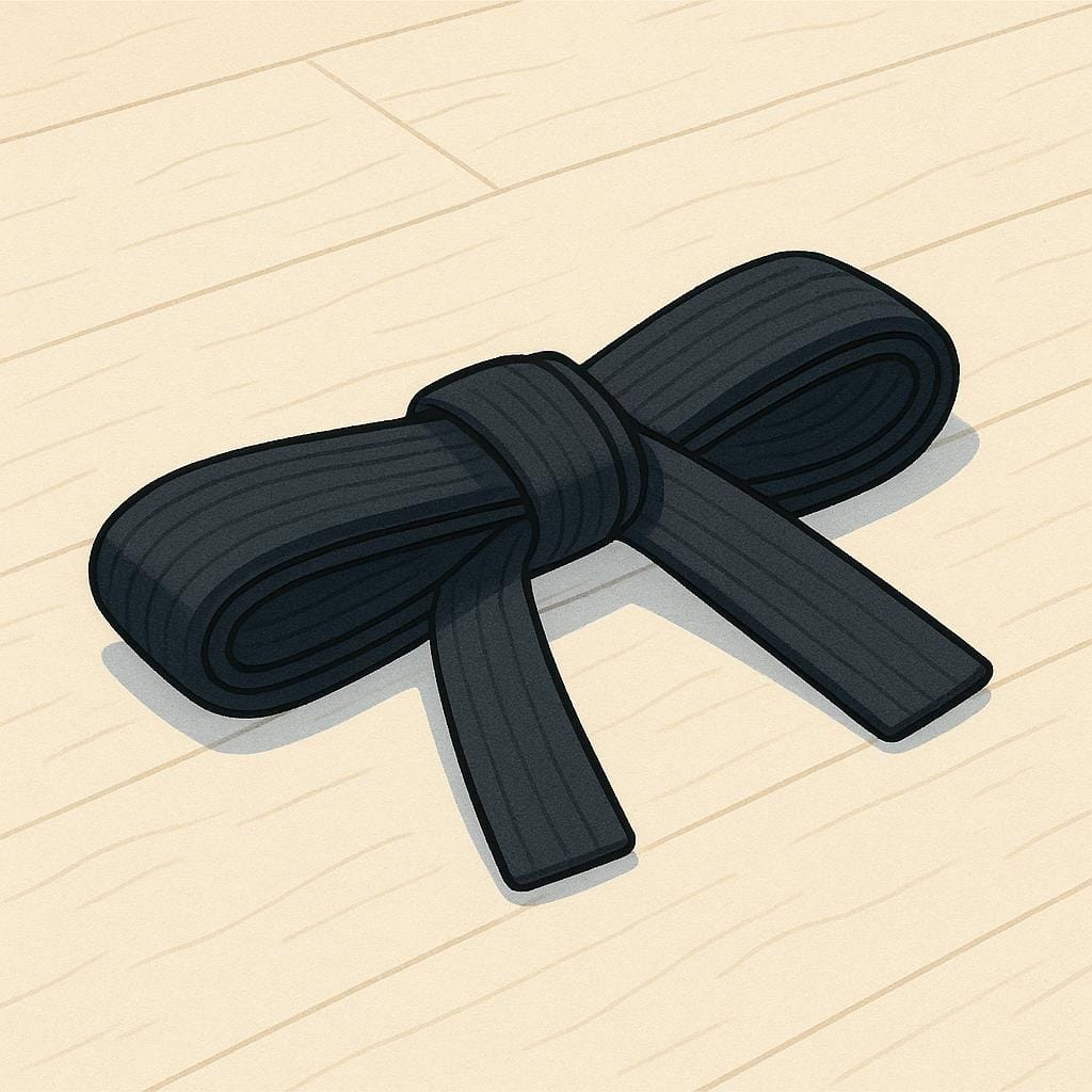 伝統的な結び方できちんと結ばれた黒い武道の帯のシンプルなイラスト。
