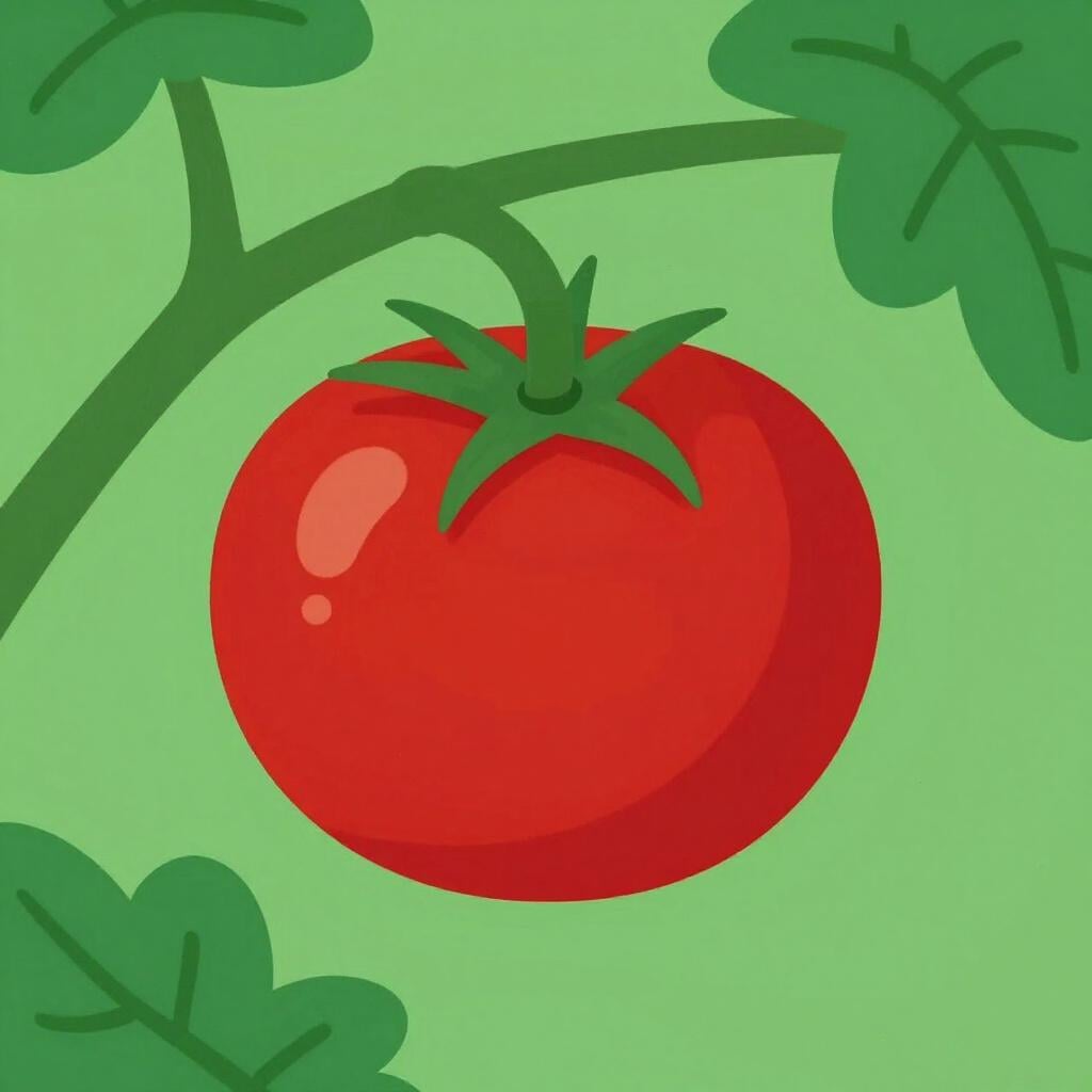 A bright red, perfectly ripe tomato on a green vine.
