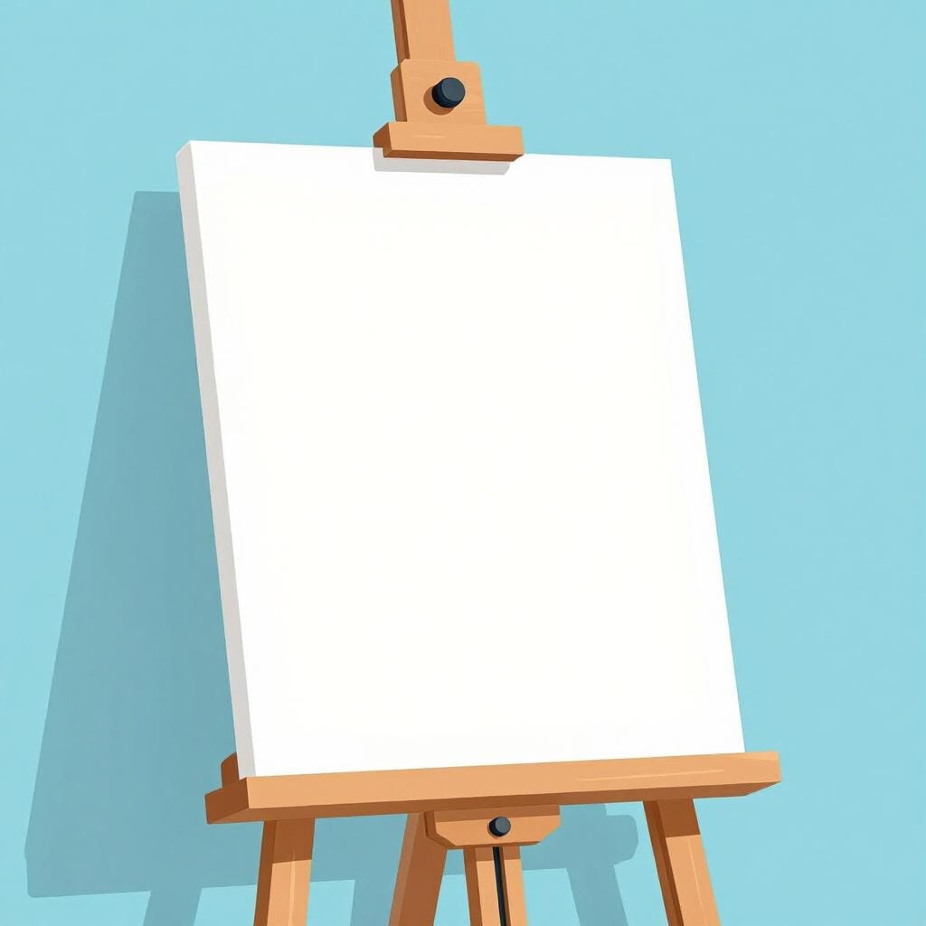 A blank white canvas sitting on a wooden easel in a bright room.