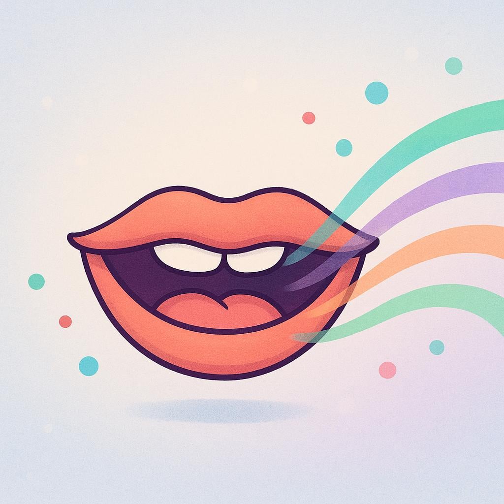 A close-up illustration of a mouth with colorful sound waves moving away, symbolizing that words have been spoken and the action is complete.