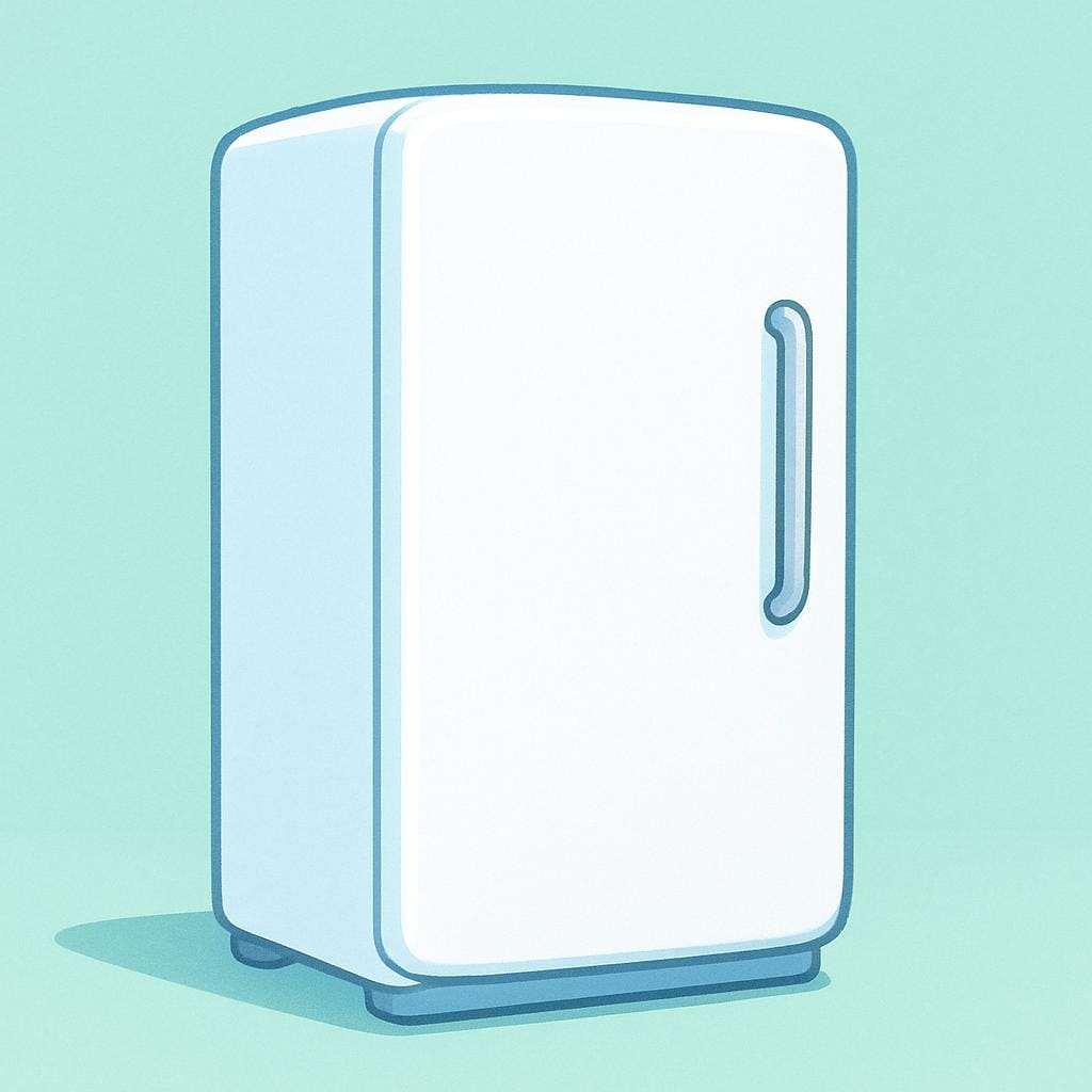 A tall, simple, white kitchen refrigerator appliance with a single door and handle.
