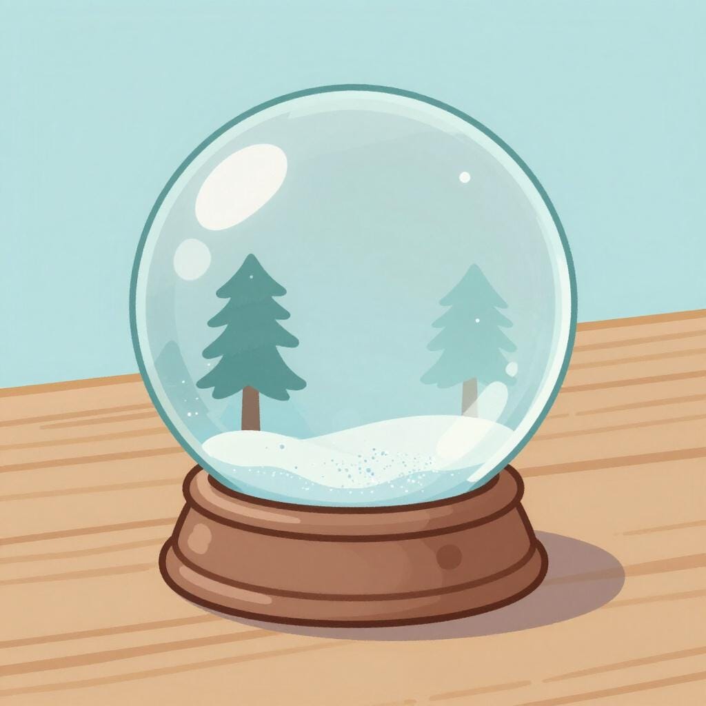 A small snow globe with a miniature Eiffel Tower inside, sitting on a wooden shelf.
