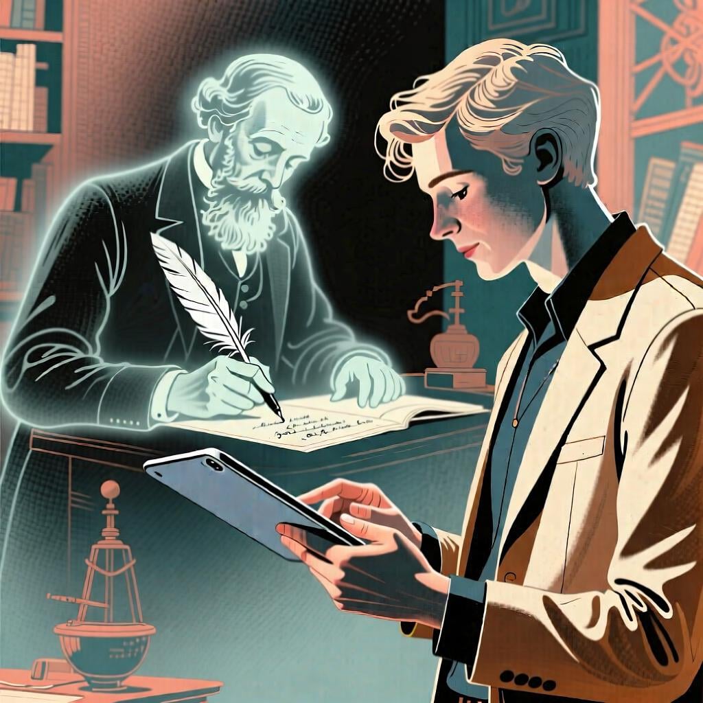 A split scene showing old-fashioned technology on one side and a person using a modern smartphone on the other, representing 'nowadays'.