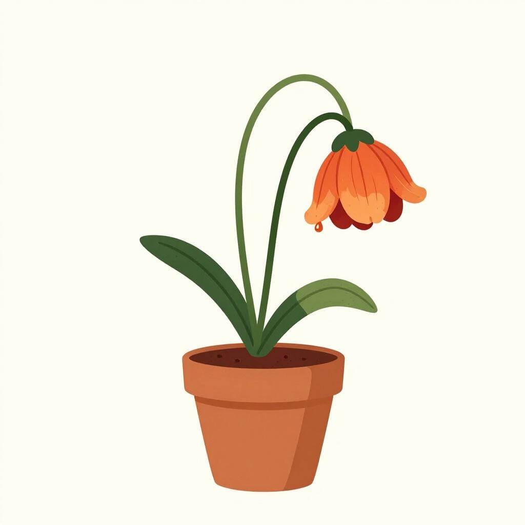 A wilted flower leaning over next to a strong, upright flower.