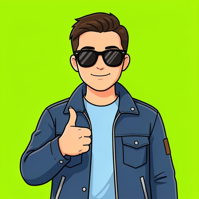 Eine Person mit Sonnenbrille und Lederjacke, die mit einem selbstbewussten Lächeln den Daumen hoch zeigt.