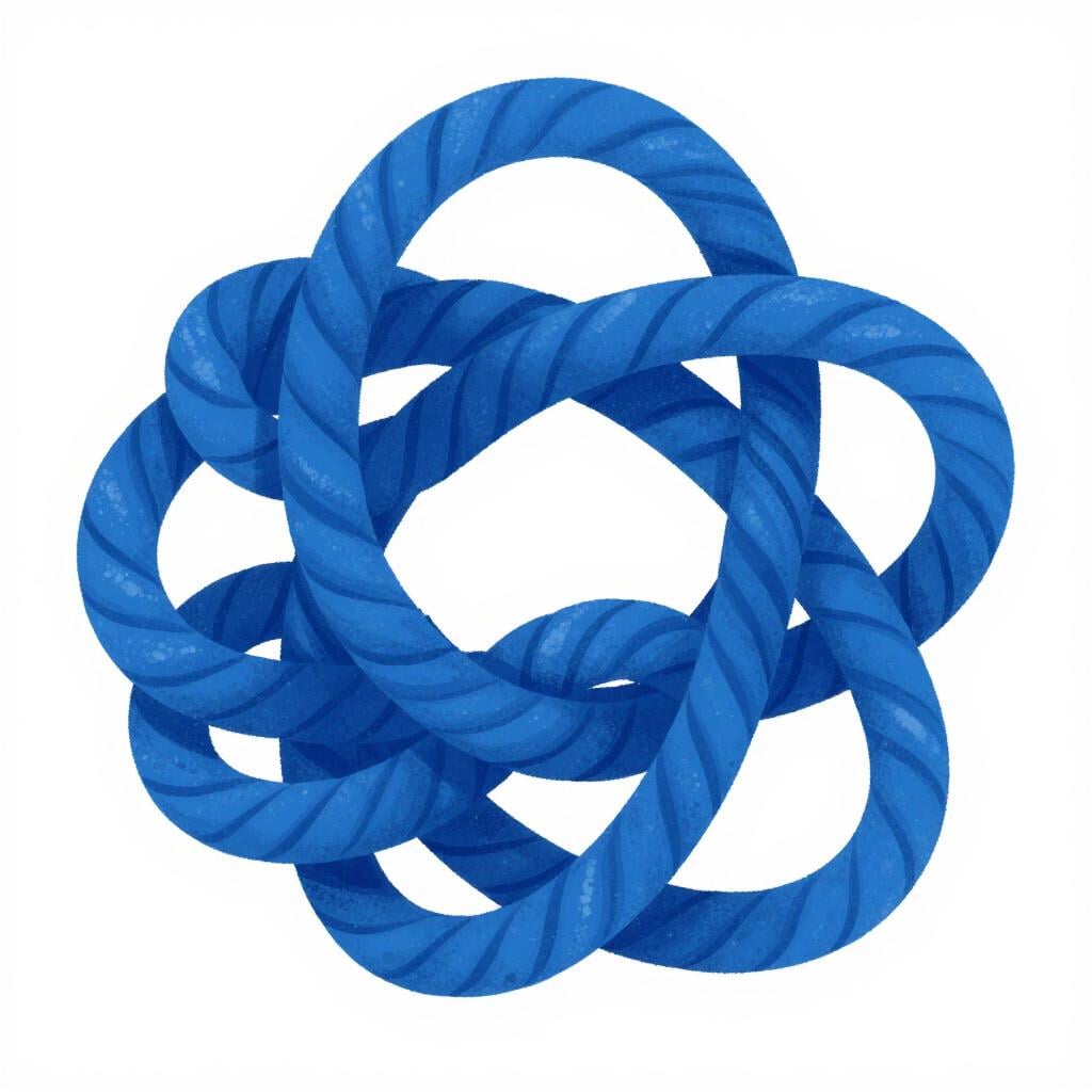 Um único pedaço de corda amarrado num nó incrivelmente grande, desarrumado e complicado.