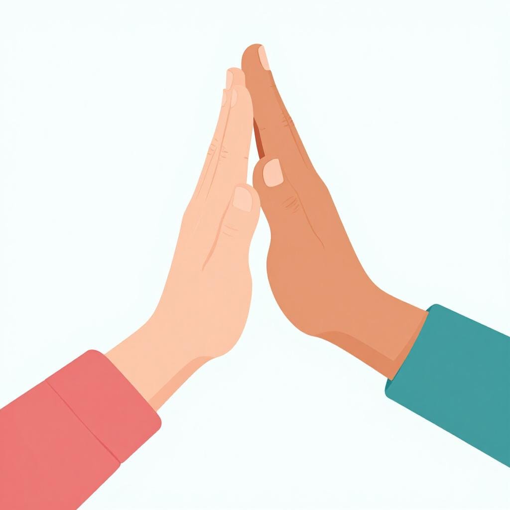 Two hands meeting in mid-air for a high-five.