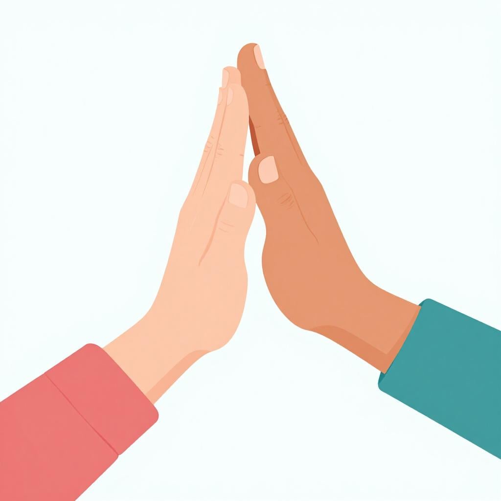 Two hands meeting in mid-air for a high-five.