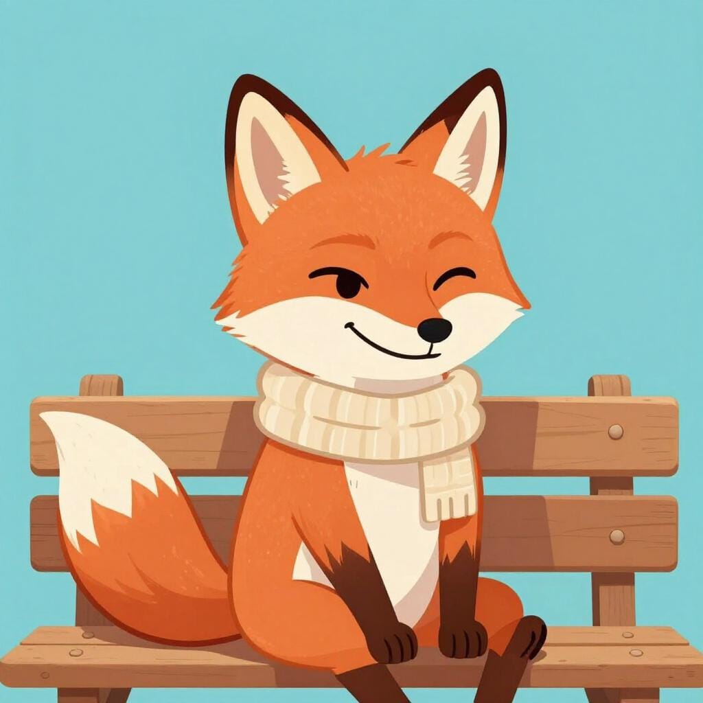 An old, wise fox wearing glasses and a scarf, looking very experienced.