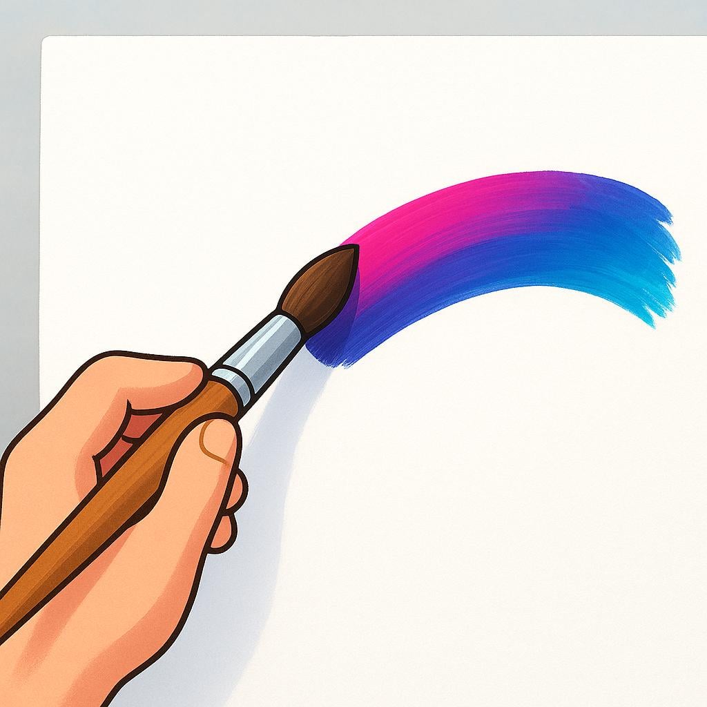A hand holding a paintbrush is applying a single, bold stroke of blue paint onto a completely white canvas, symbolizing the initiation of an activity or project.
