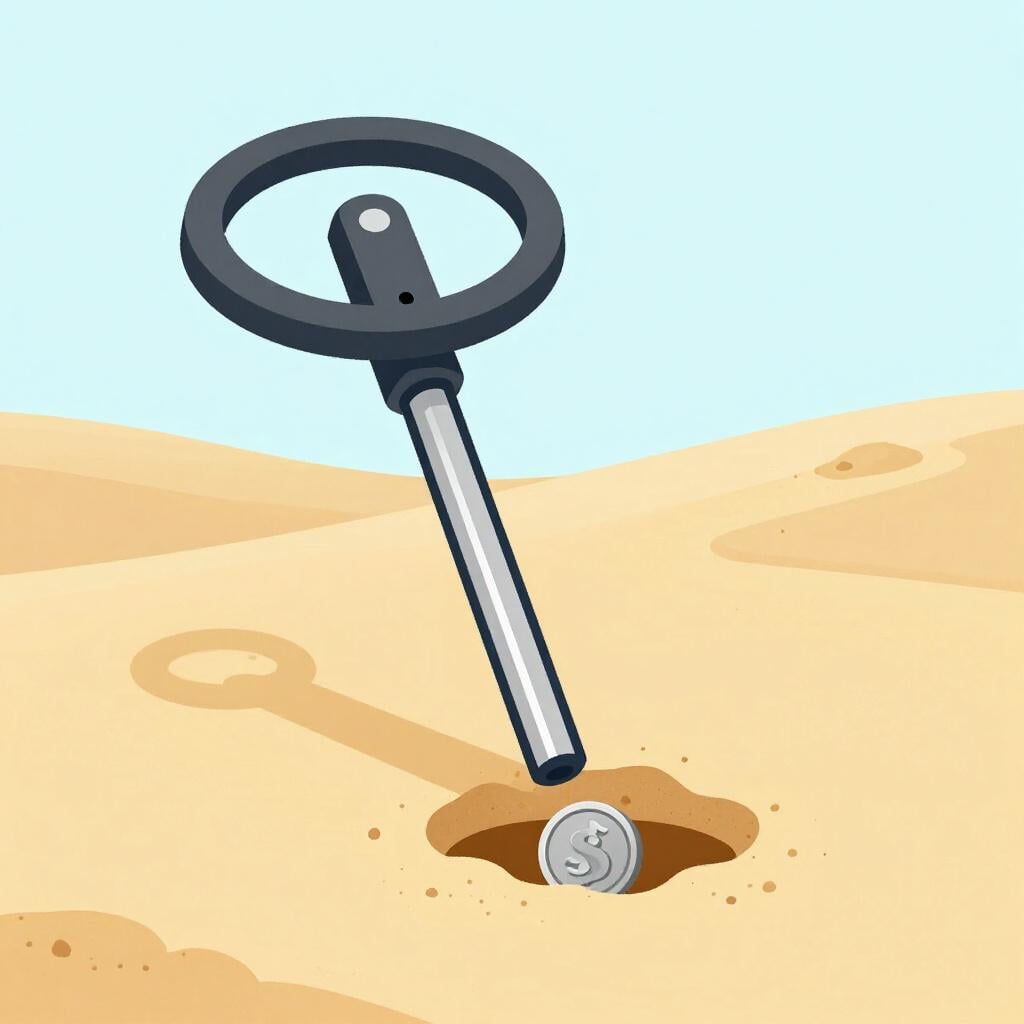 A handheld metal detector being used over a sandy beach.