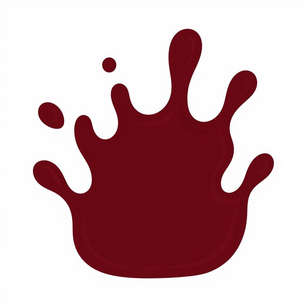 A large splash of deep, dark red paint against a white background.