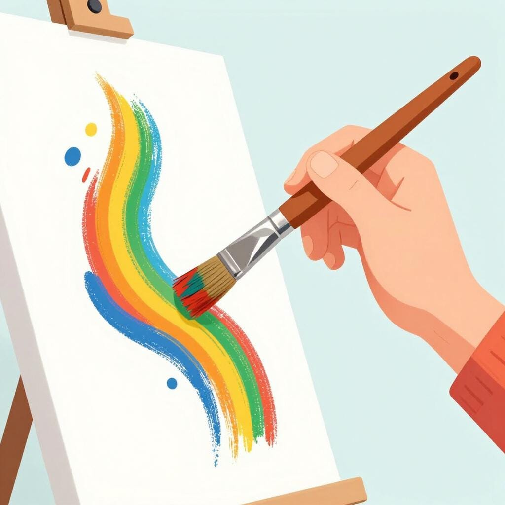 鮮やかで渦巻く色彩でキャンバスに絵を描く人、自然な創造性のひらめきを示している。