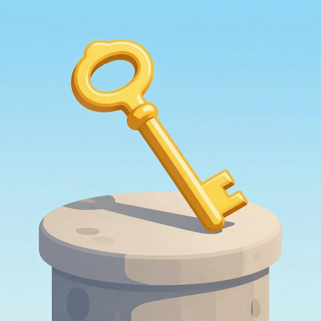 台座の上に置かれた、長い影を落とす一粒の大きくて重い金の鍵。