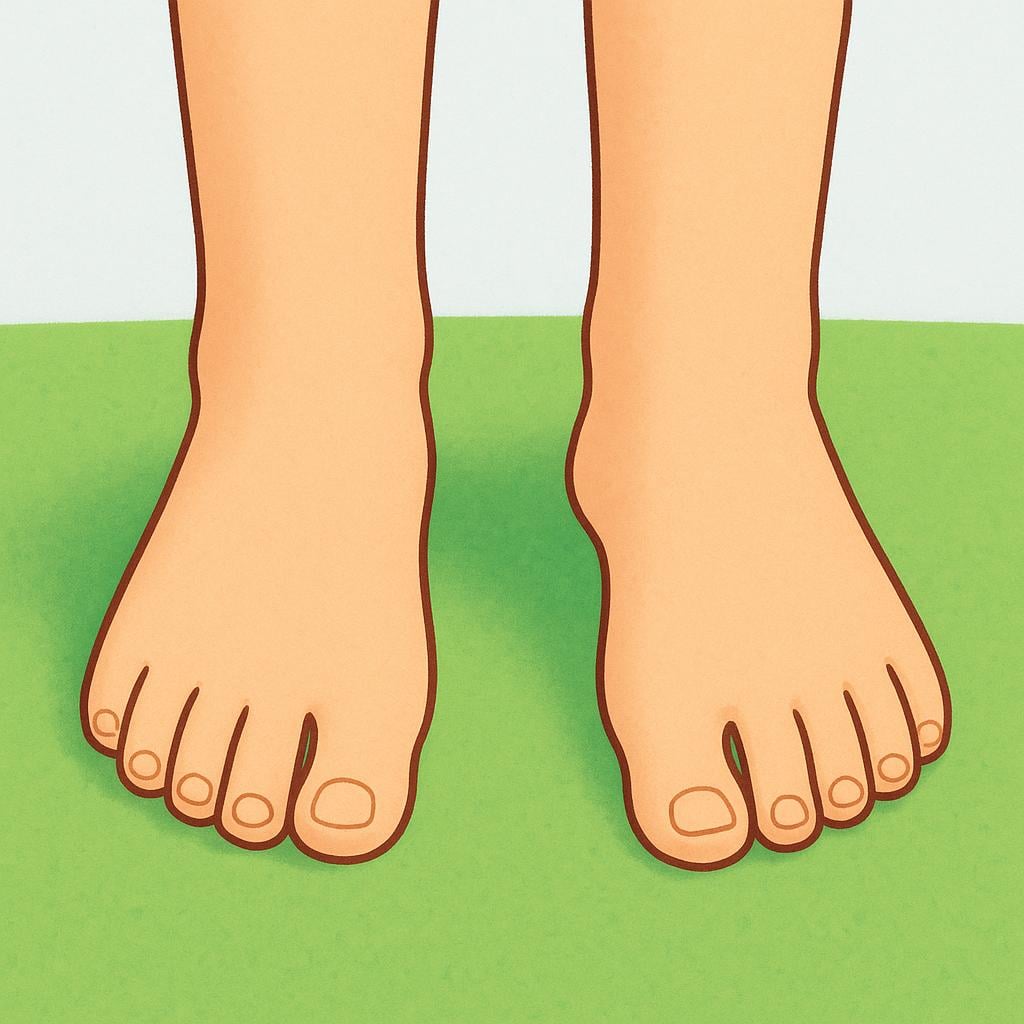 A simplistic illustration of a pair of bare human feet standing on a grassy ground.