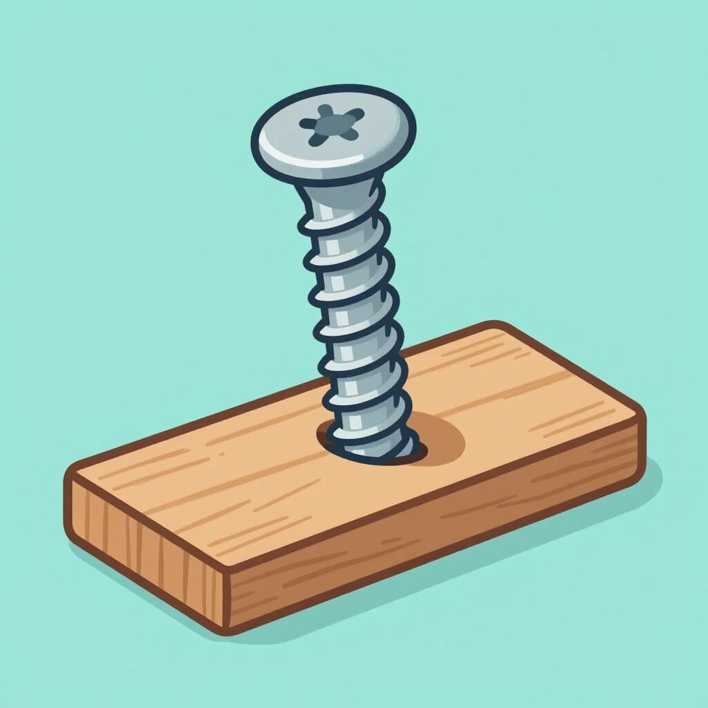 A screw that is halfway out of a wooden board.