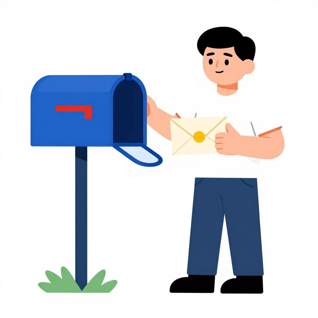 A person smiling and giving a thumbs up while holding a sealed envelope.