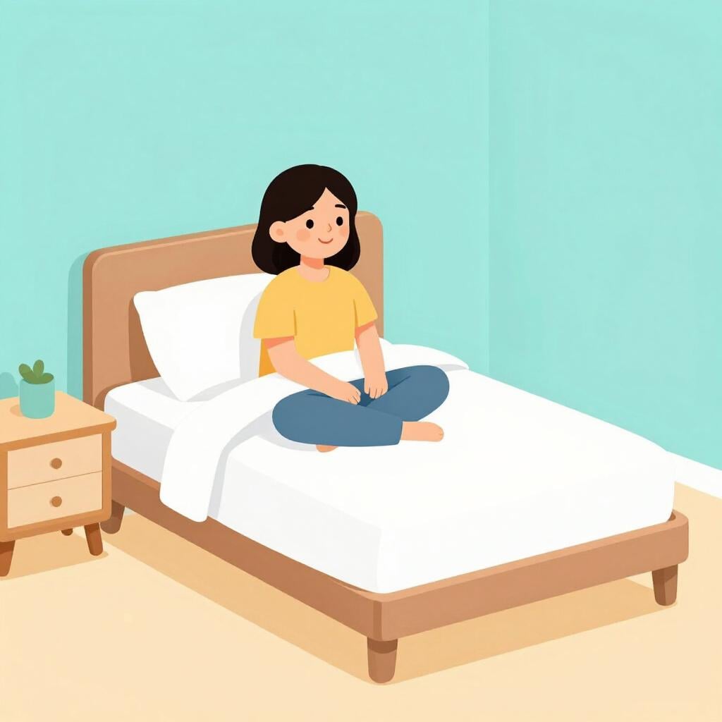 A traveler relaxing on a comfortable bed in a tidy hotel room with a window view.