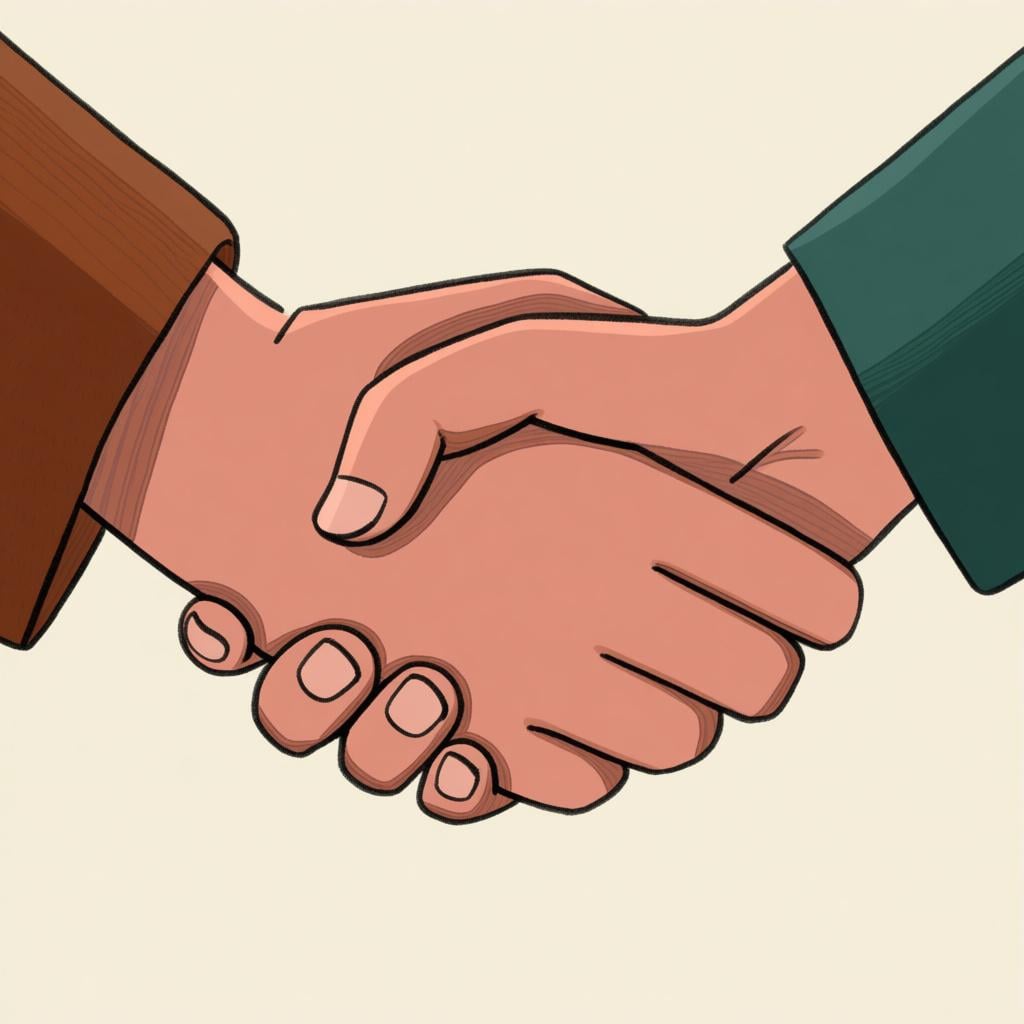 Two diverse human hands firmly clasped in a handshake, symbolizing a promise or commitment.