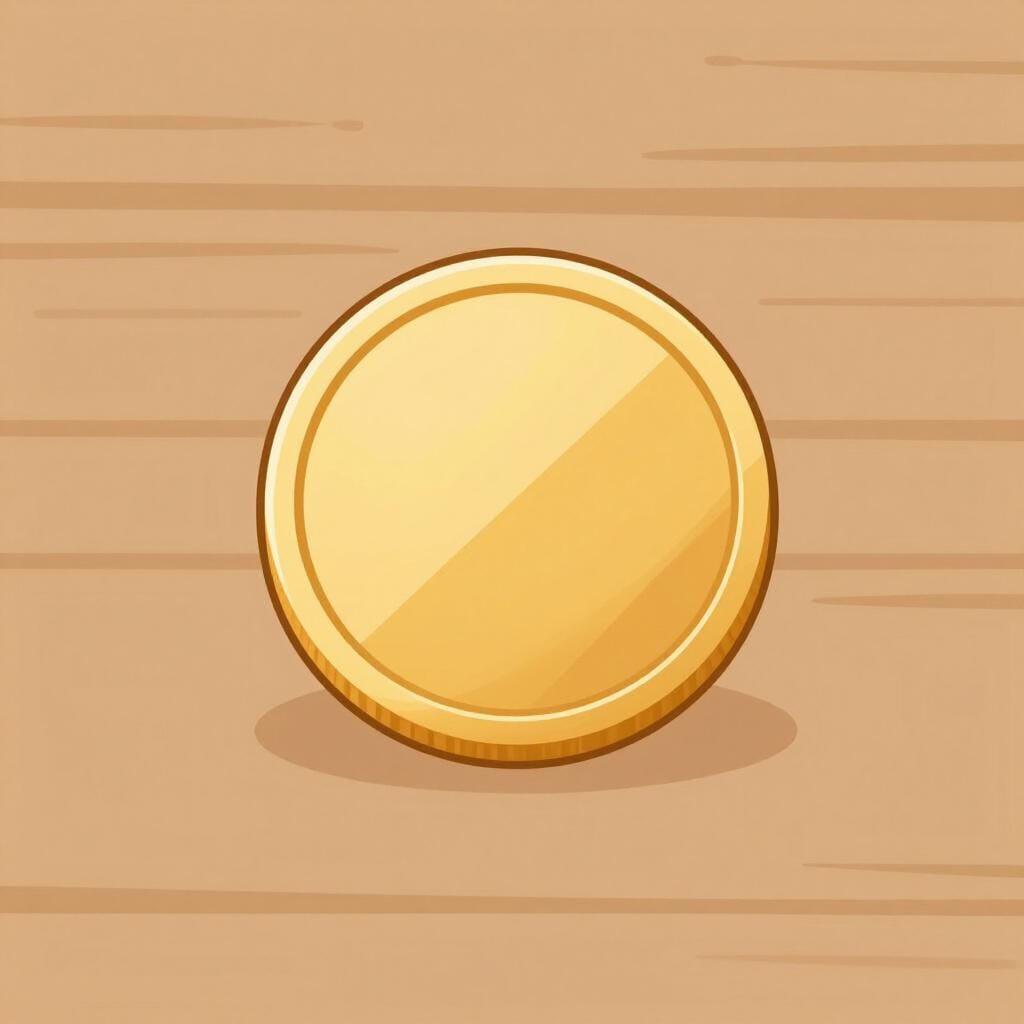 Eine glänzende, echte Goldmünze auf einem Holztisch.