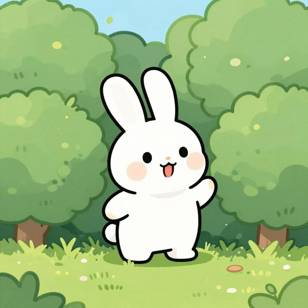 A small rabbit popping its head out of a tall patch of green grass after being hidden.