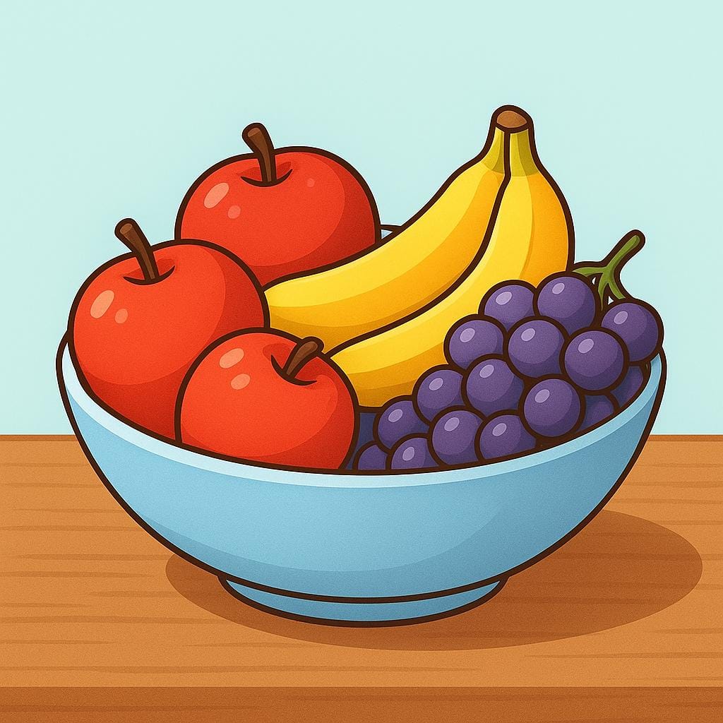 A colorful bowl overflowing with various fresh fruits like apples, bananas, and grapes, symbolizing general food.