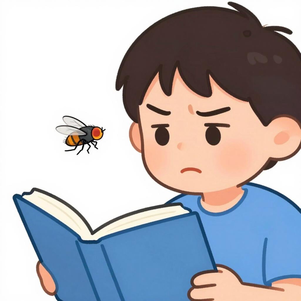 A small, mischievous fly buzzing repeatedly around a person's nose while they try to read a book.