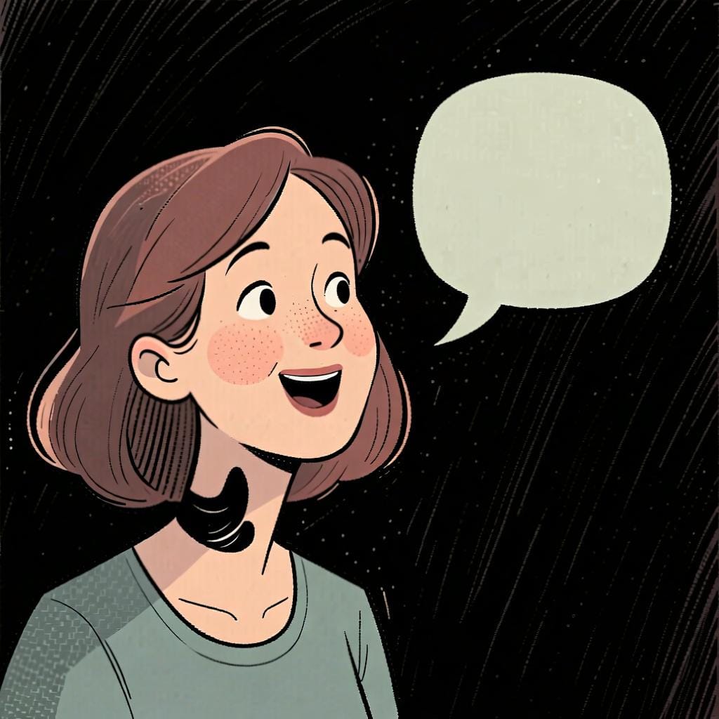 A person speaking with a speech bubble next to them, representing the act of saying something.