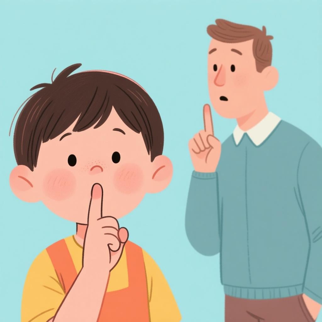 A person holding a finger up to their lips in a universal 'shush' gesture, looking directly at another person who is trying to speak, indicating a command for silence.