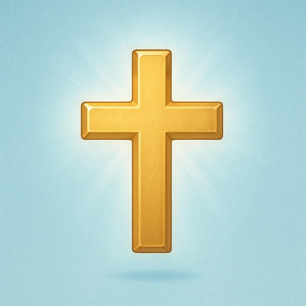 A golden cross floating in the sky surrounded by a bright, ethereal glow, symbolizing holiness.
