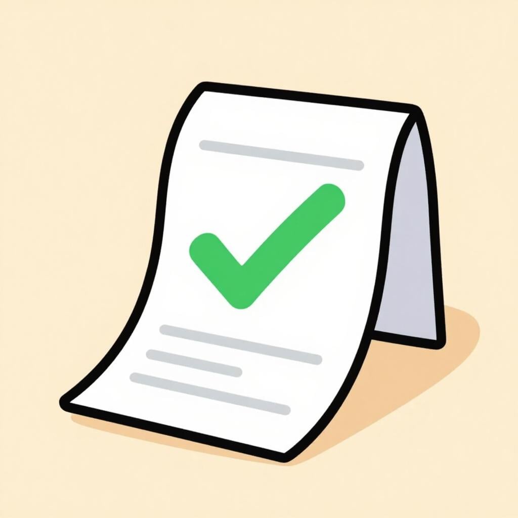 Een klein papieren slipje met een groen vinkje erop, dat een ontvangstbewijs of waardebon voorstelt.