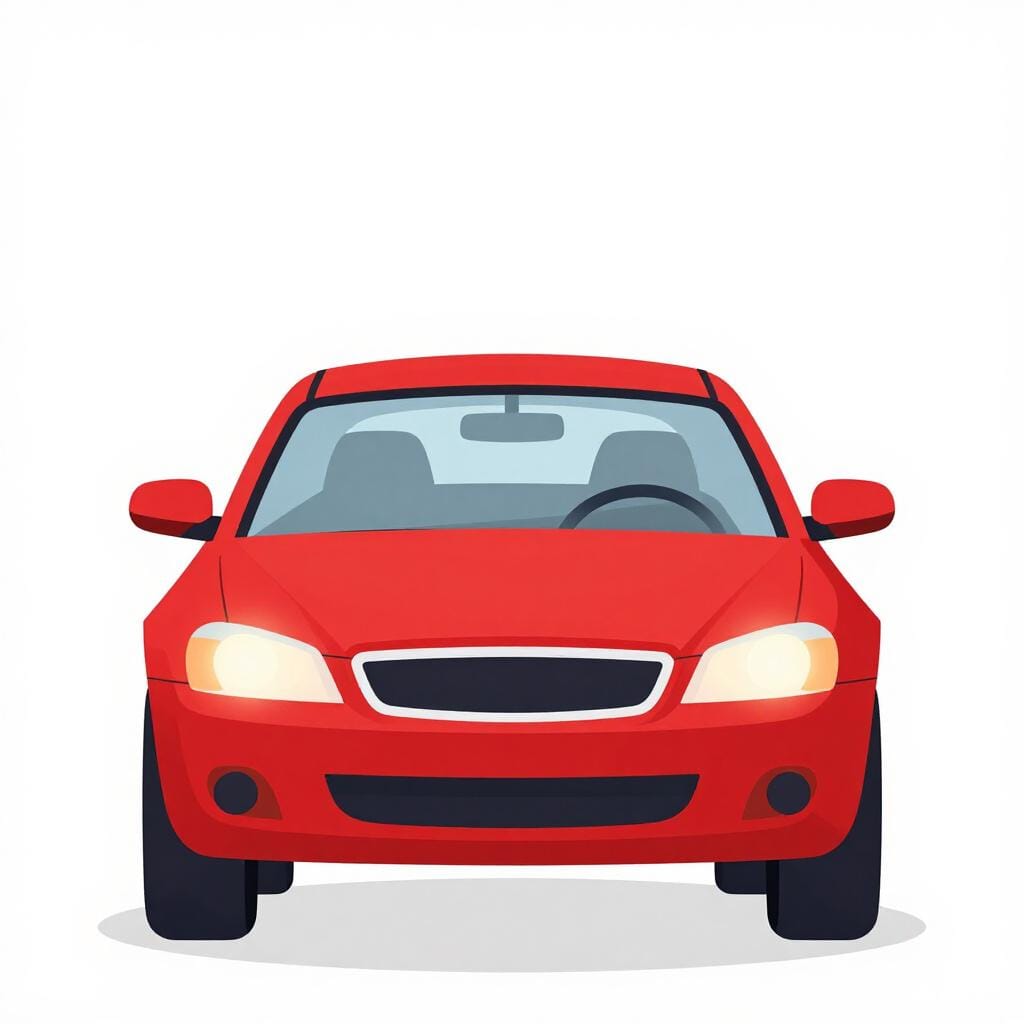 A bright red car shown directly from the front view.