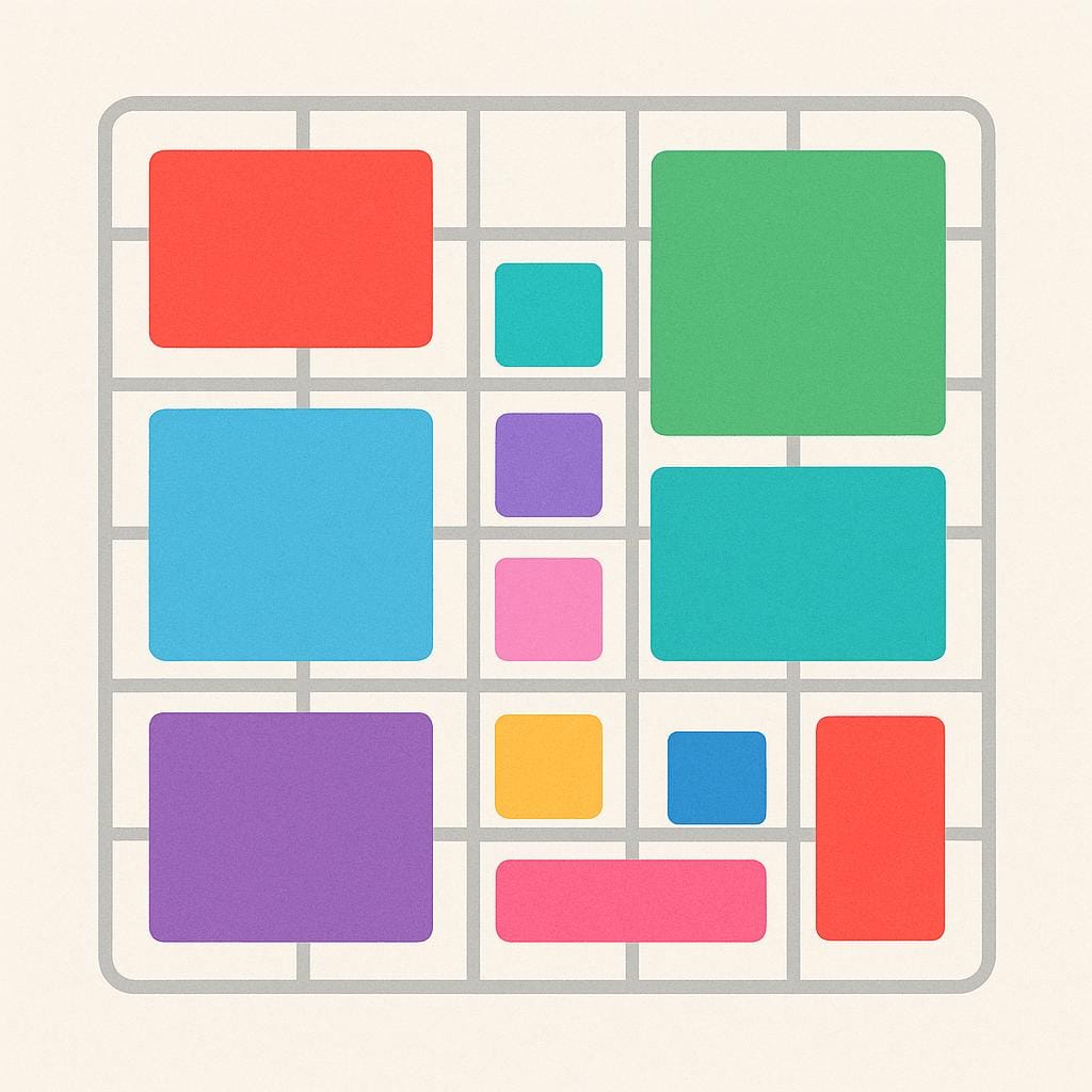 A visual representation of data organized into a simple grid structure using varying sized colorful blocks.