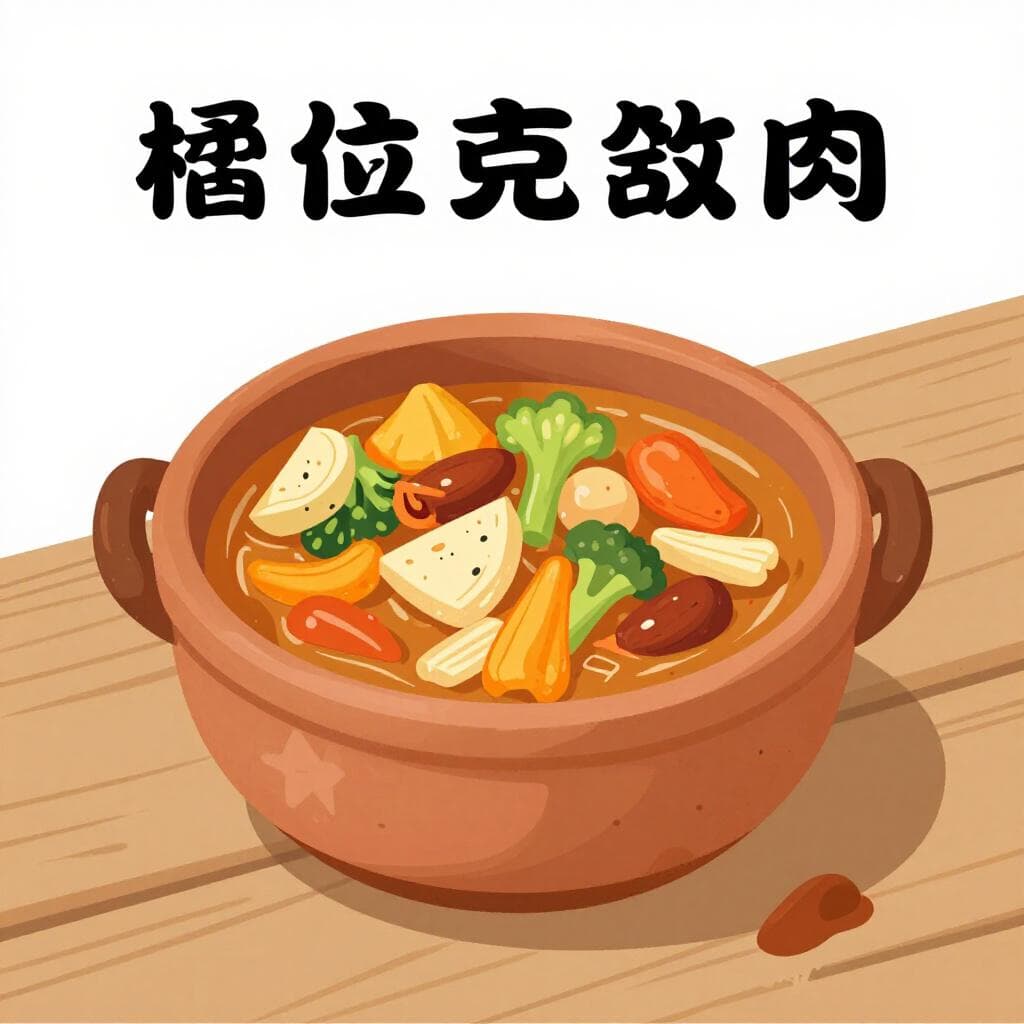 A steaming clay pot of traditional stew with corn and vegetables on a rustic wooden table.