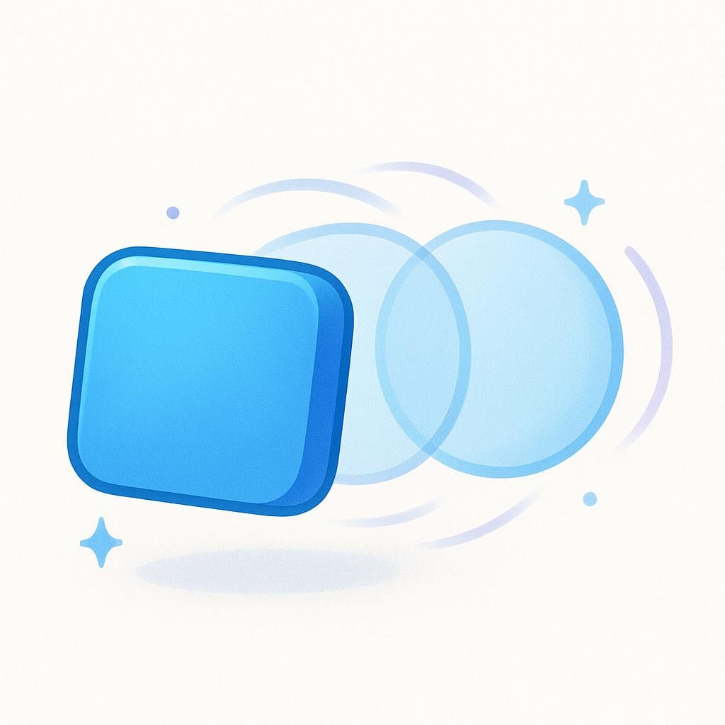 A simple blue square object is actively morphing its shape, with one corner already becoming rounded as it transitions into a circular form, symbolizing change.