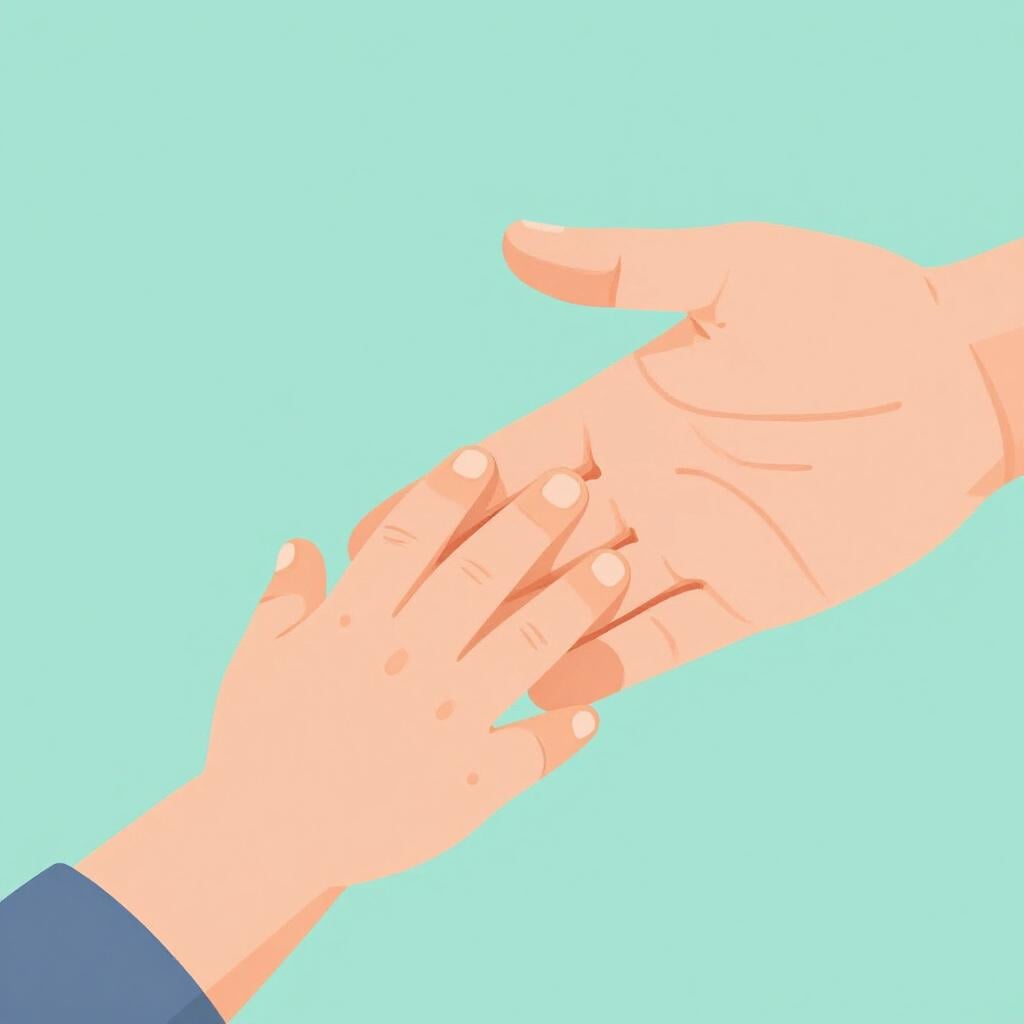 A small child's hand gently touching an adult's hand.