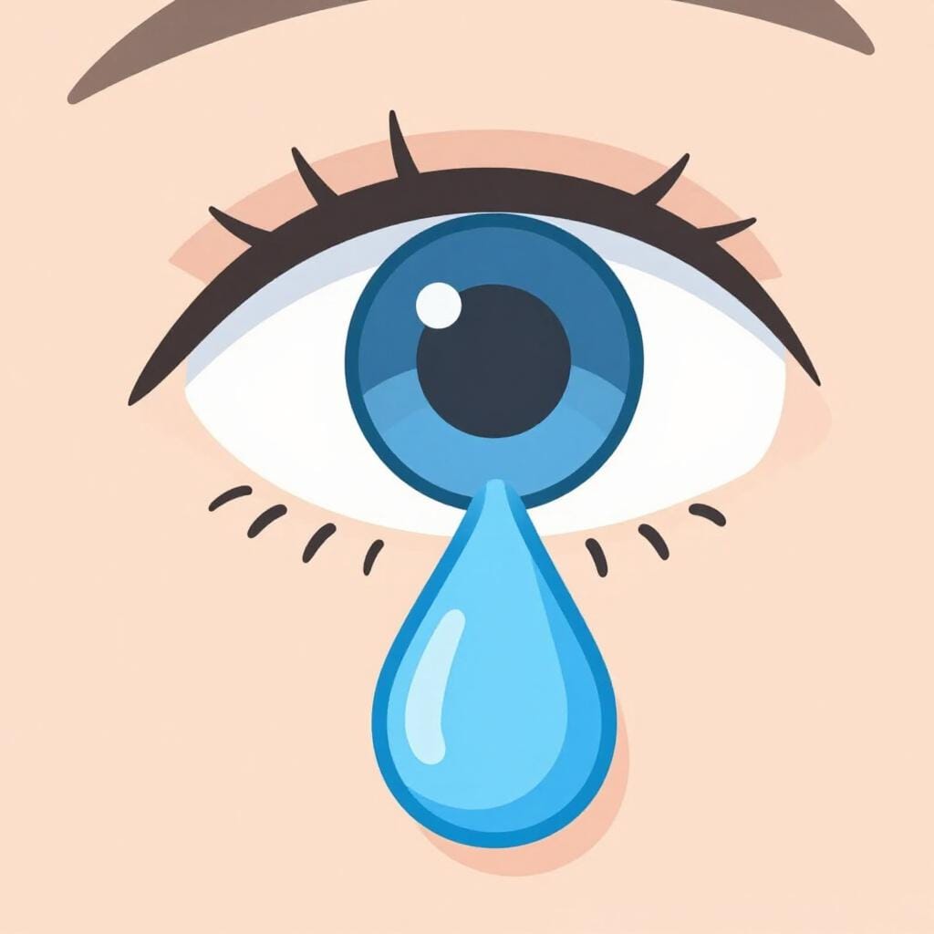 Une seule larme bleue tombant d'un grand œil expressif.