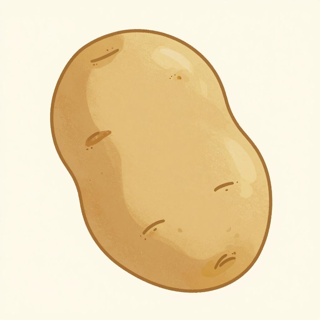 A single brown potato with a few small eyes on a clean white surface.