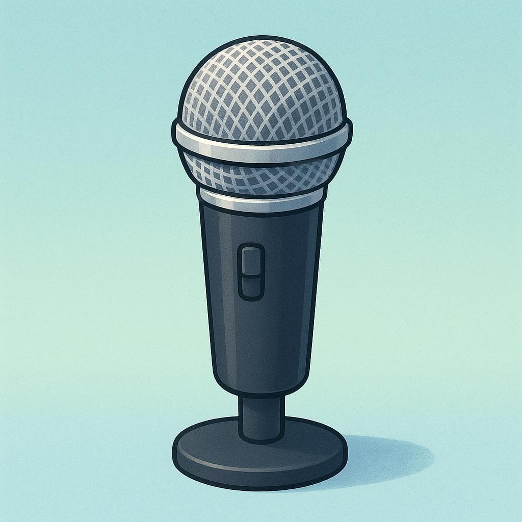 A simple, classic black handheld microphone resting on a solid background.