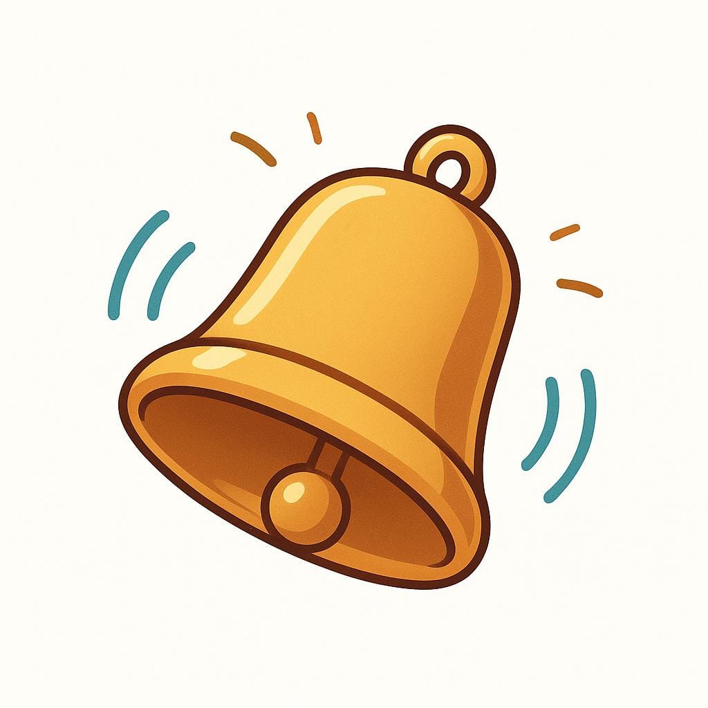 A golden bell swinging and vibrating as if it is ringing.