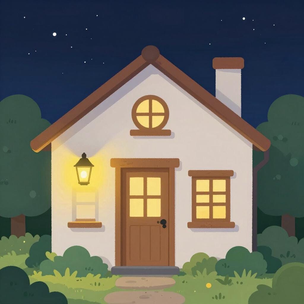 A cozy, small boutique hotel with a glowing lantern and a welcoming wooden door.