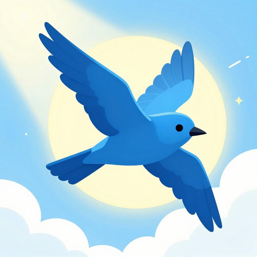 A colorful bird with its wings spread wide, soaring through a bright blue sky with fluffy white clouds.