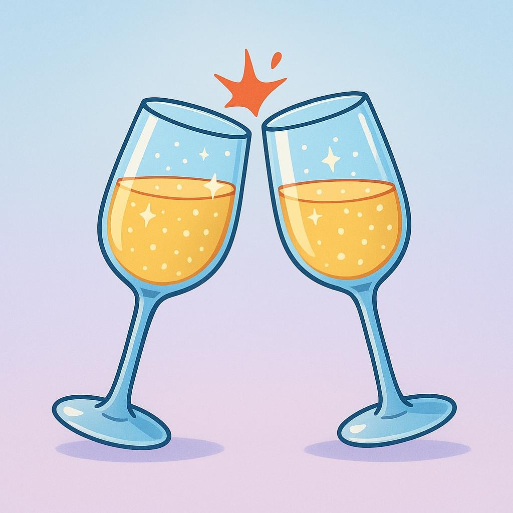 Two hands holding simple stemmed glasses filled with liquid, clinking them together in a celebratory gesture.