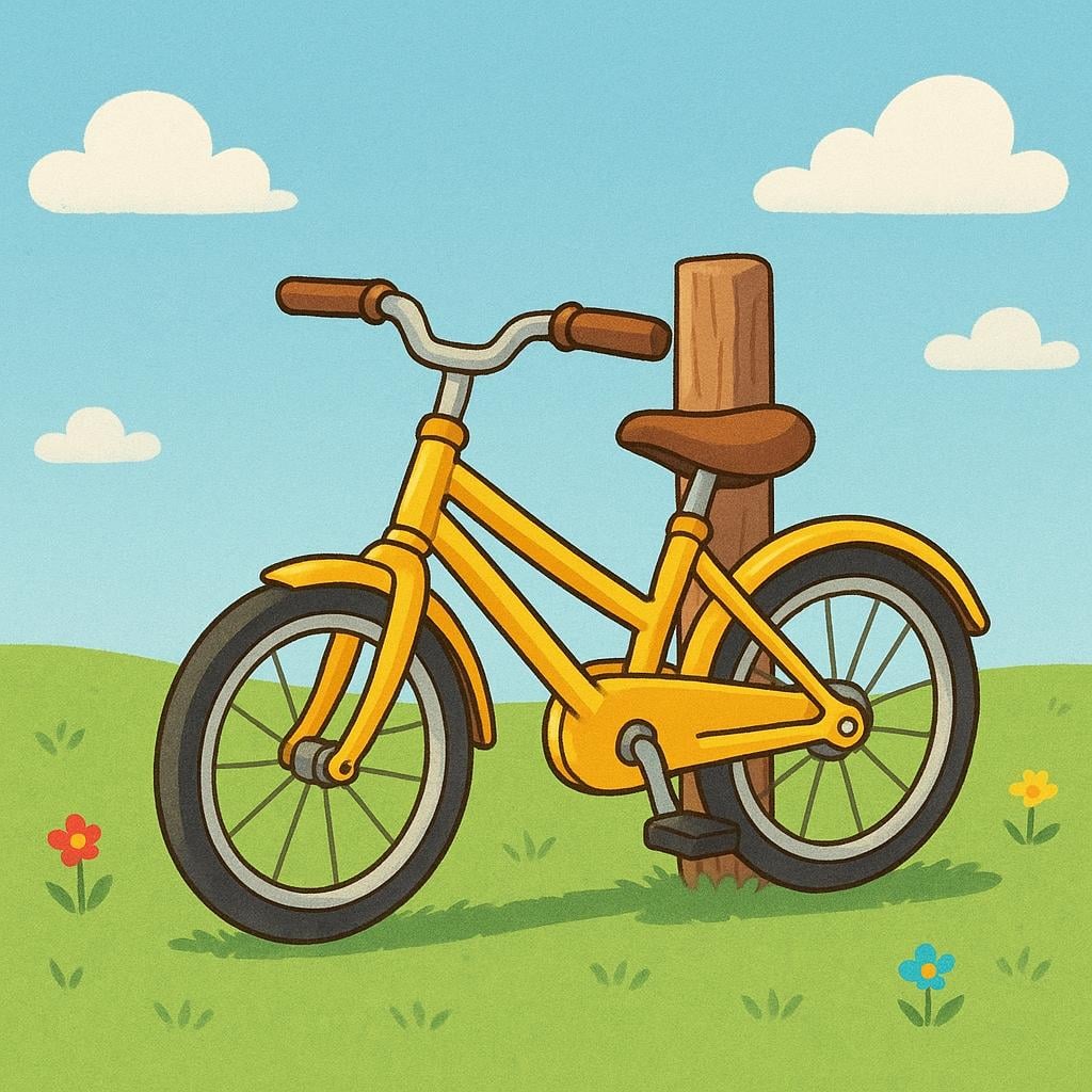 A yellow bicycle completely halted and resting against a wooden fence.