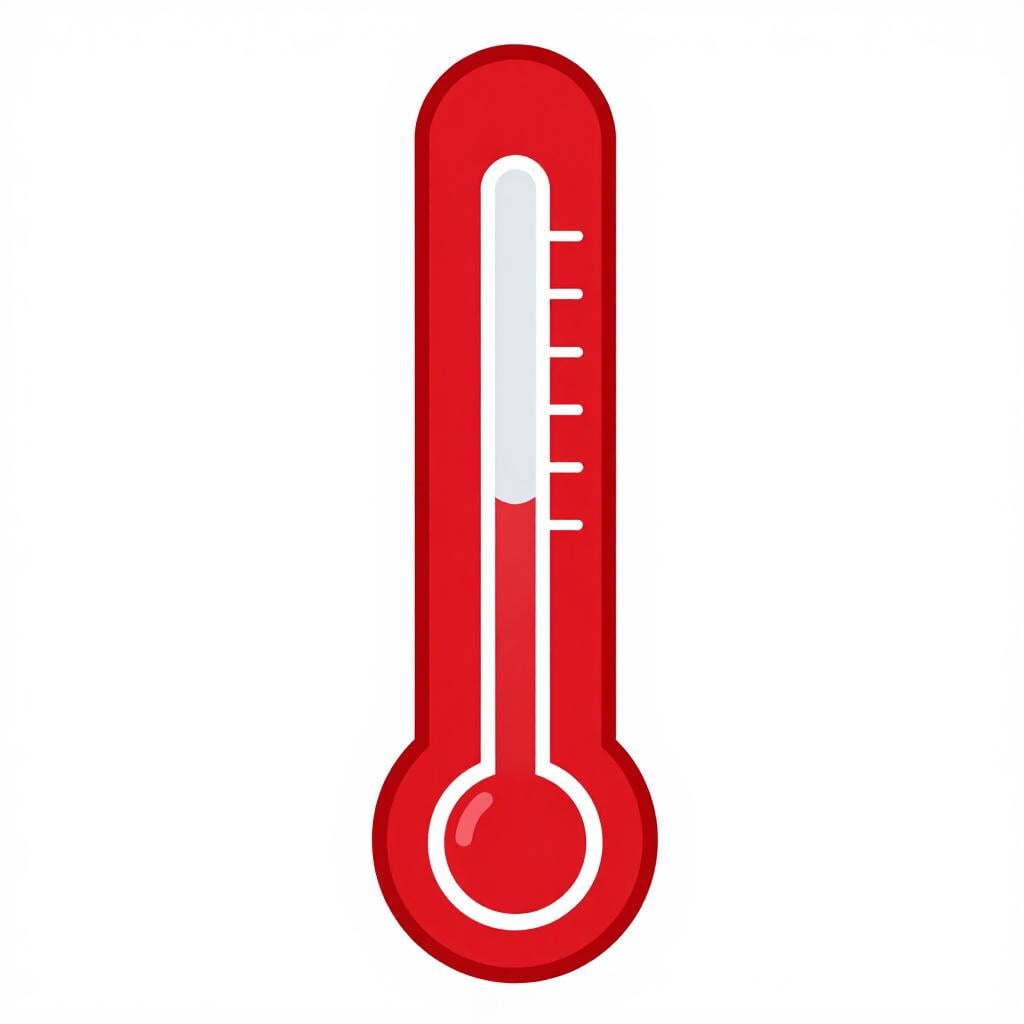 A colorful thermometer where the liquid has risen above the top line.