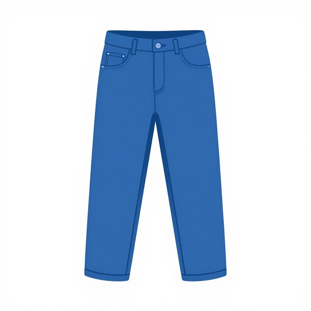 A pair of classic blue trousers displayed neatly against a plain background.