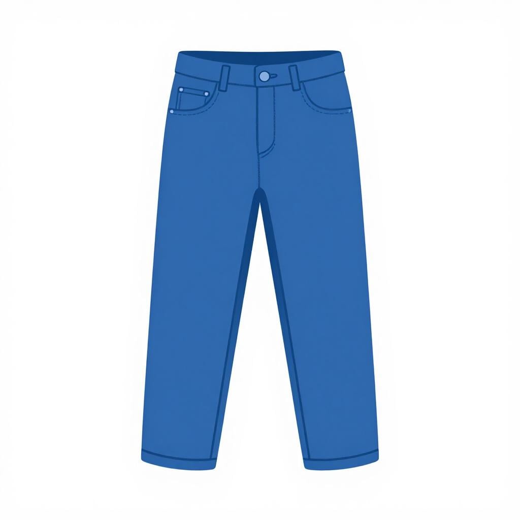 A pair of classic blue trousers displayed neatly against a plain background.